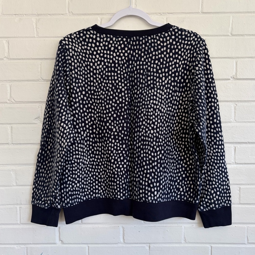 J. Crew Printed Crewneck Sweatshirt Oncila Print Navy/Ivory, SZ L LIKE NEW - Picture 6 of 6